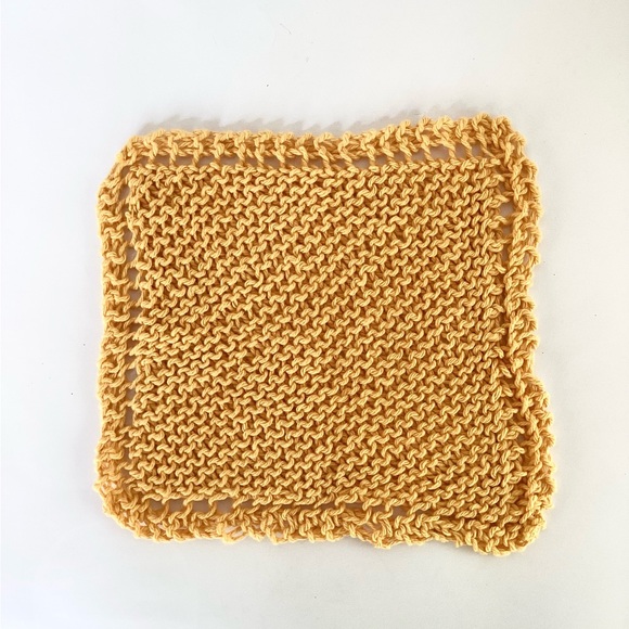 Dishcloth Washcloth Hand Crafted Gold Green Knit Cotton Rustic - Picture 3 of 13